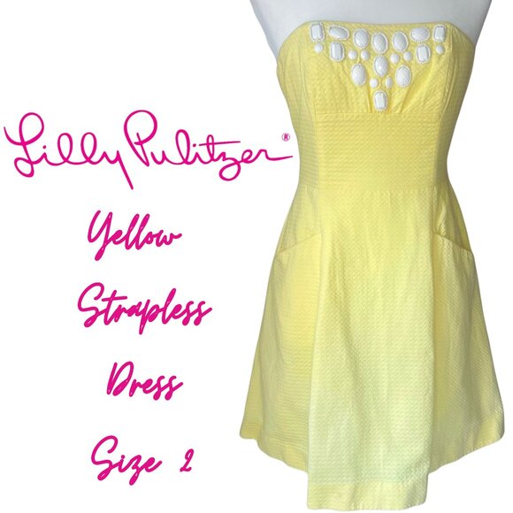 Lilly Pulitzer Yellow Strapless Fit & Flare Dress – Size 2 - Picture 1 of 8